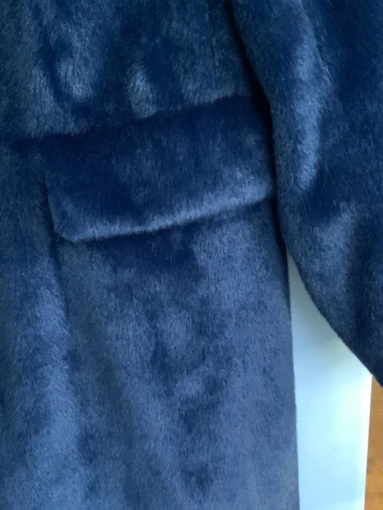 J. Crew Collection Deep Navy Faux Fur Long Coat - Picture 3 of 8